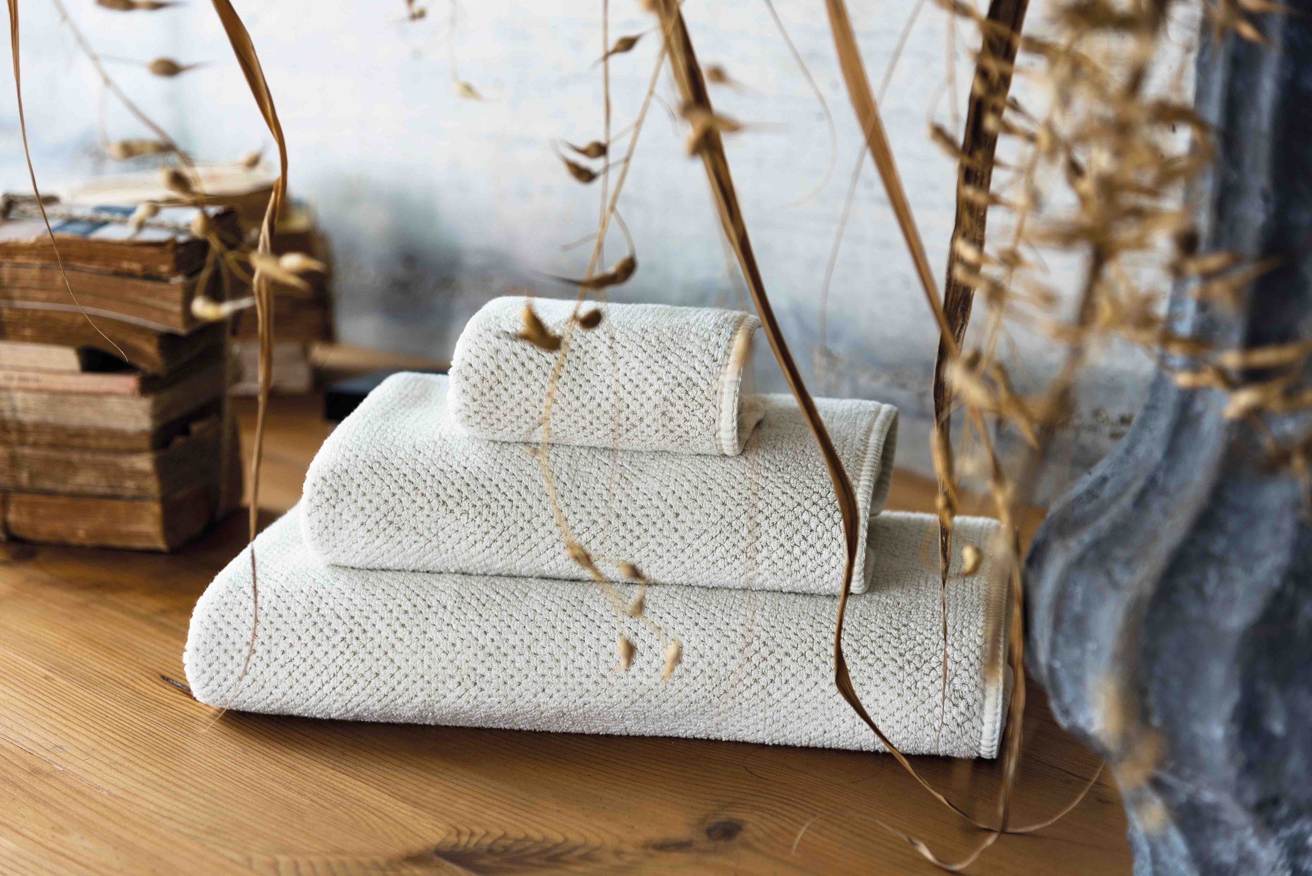 Handdukar Linen Waffle Vit Miljö